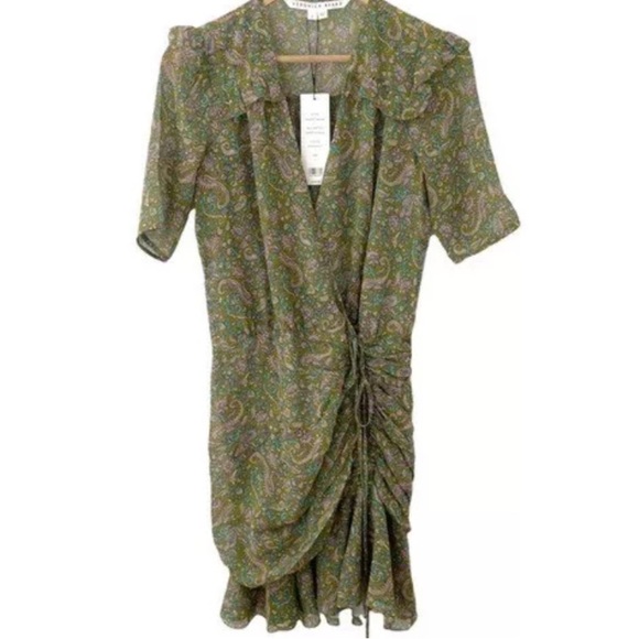 Veronica Beard Dakota Dress Green Paisley Multicolor‎ Boho 100% Silk NWT -Size 6 - Picture 4 of 9